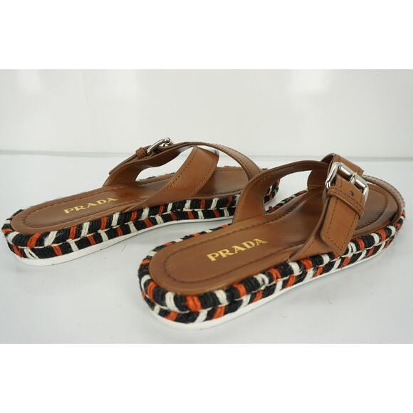 Prada Crisscross Espadrille Slide Sandals logo New brown Womens - Picture 2 of 10